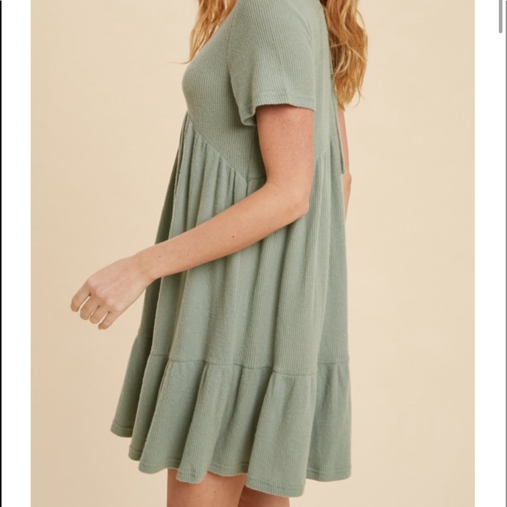 Anna Green Ribbed Babydoll Dress Short Sleeve - Picture 4 of 8